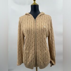 Chaps Beige Cable Knit Zip Hoodie Cardigan